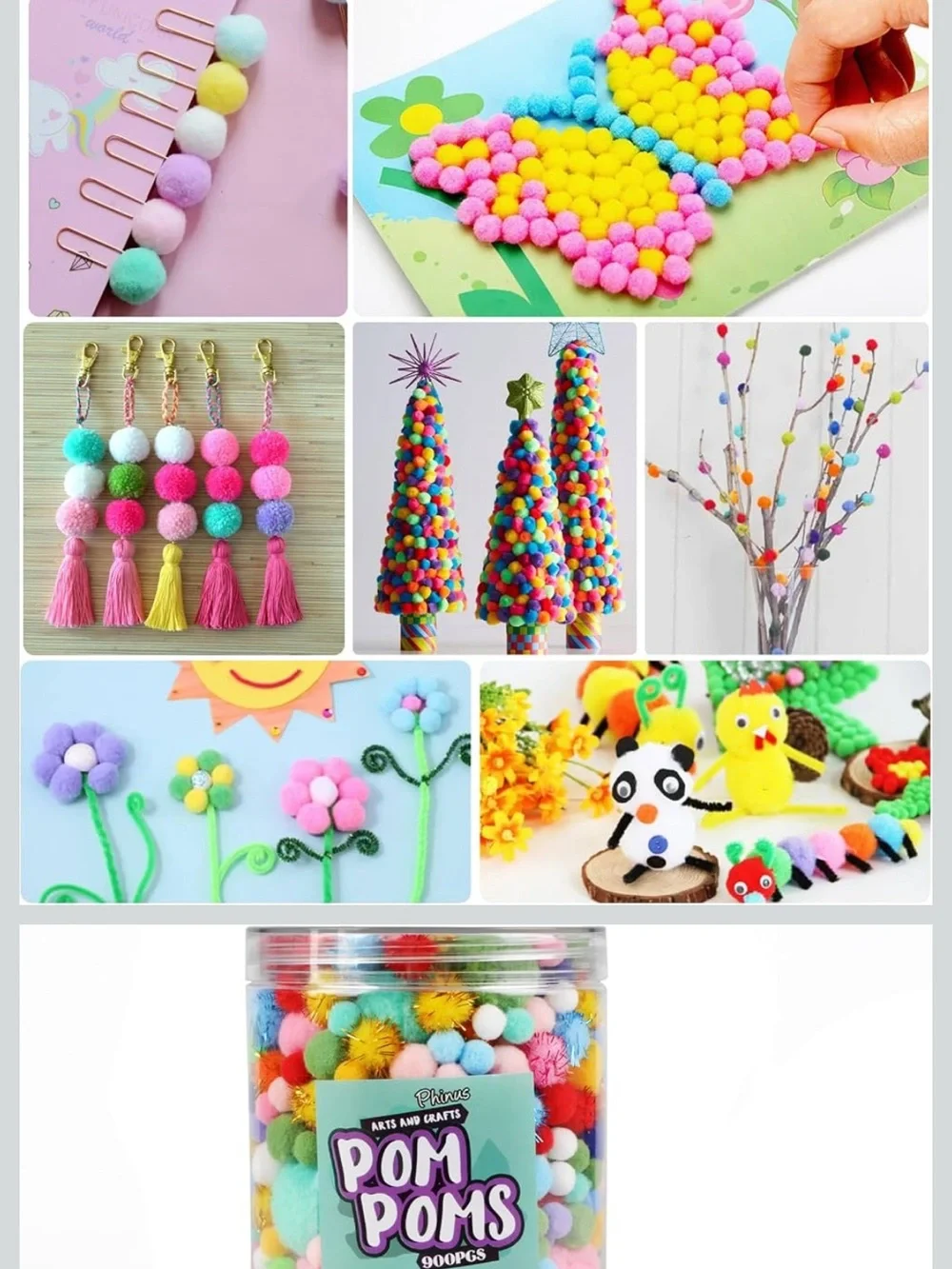 Colorful Pom Pom Craft Pack - Mixed Bright Pom Poms for Kids